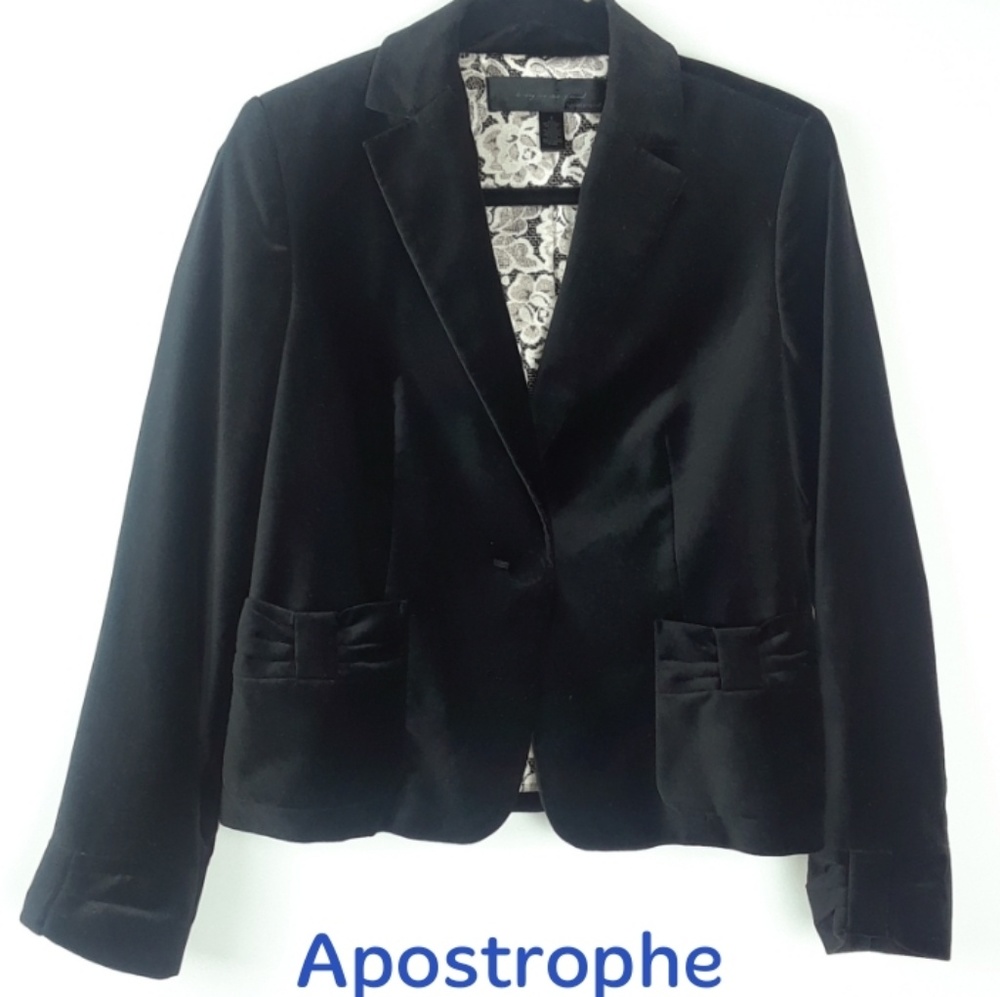 Apostrophe Black Faux Velvet Jacket | Size 8